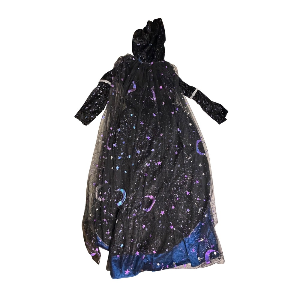 Spirit Halloween Celestial Witch Costume Blue Black Moon Stars Hooded Gown Med - Picture 3 of 6